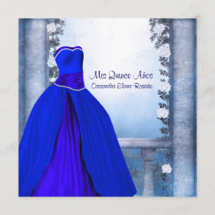 Ball Gown Royal Navy Blue Rose Quinceanera Invitation