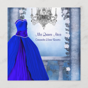 Ball Gown Royal Navy Blue Rose Quinceanera Invitation