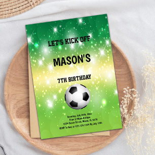 Ball in Centre Shine Soccer Birthday Invitations