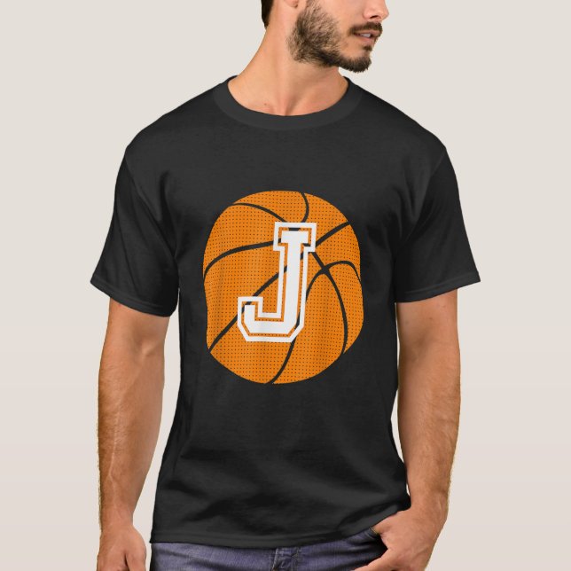 Ball Initial Letter J Monogram For Basketball Play T-Shirt (Front)