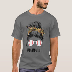 Ball Mama Life Messy Bun Leopard Teeball Mama Soft T-Shirt
