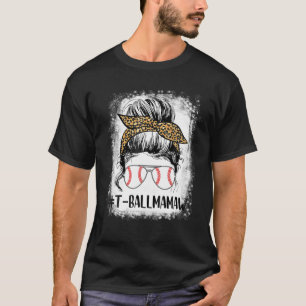 Ball Mamaw Life Messy Bun Leopard Print Softball B T-Shirt