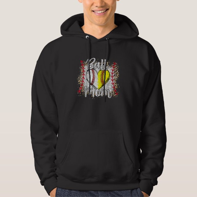 Ball Mom Heart Baseball Softball Mama Women Mother Hoodie (Front)