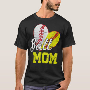Ball Mom Heart Baseball Softball Mama Women Mother T-Shirt