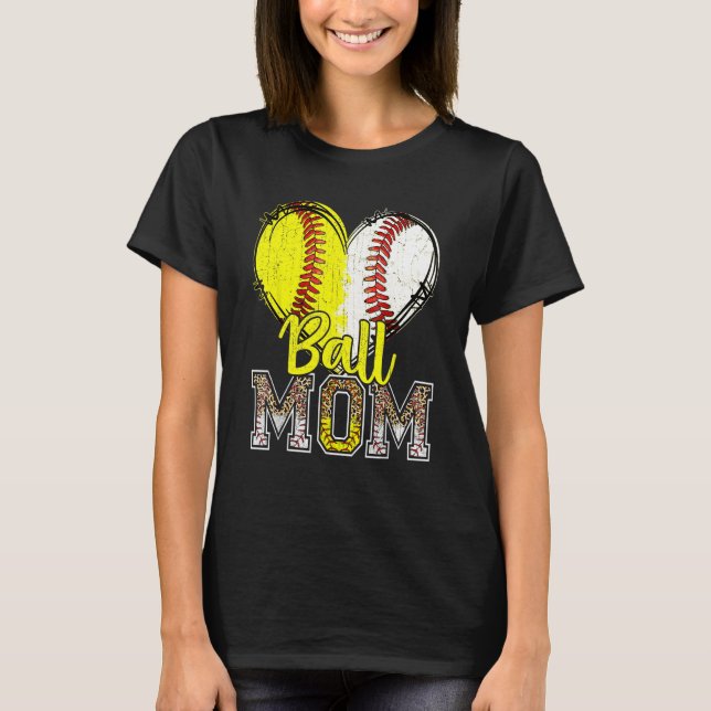 Ball Mom Heart Baseball Softball Mama Women Mother T-Shirt (Front)