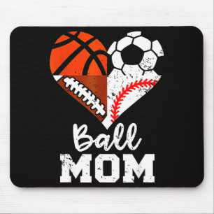 Ball Mom Heart Funny Soccer Basketball Baseball Fo Mouse Mat