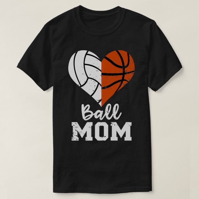 Ball Mom Heart Funny Volleyball Basketball Mom Pre T-Shirt (Design Front)