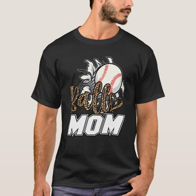 Ball Mom Leopard Baseball Softball Mama Women Moth T-Shirt (Front)