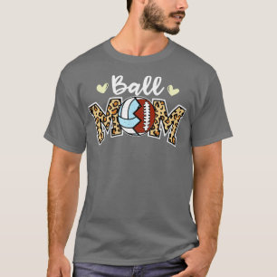 Ball Mom Leopard Funny Football Volleyball Player T-Shirt