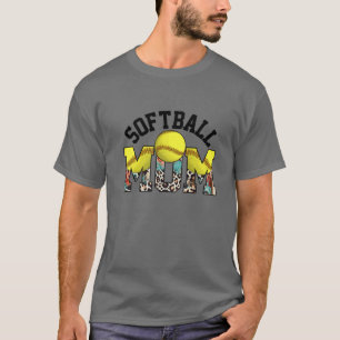 Ball Mum Funny Softball Mum Leopard Mother's Day T-Shirt