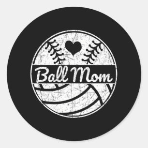 Ball Mum Half Baseball Softball Half Volleyball Classic Round Sticker