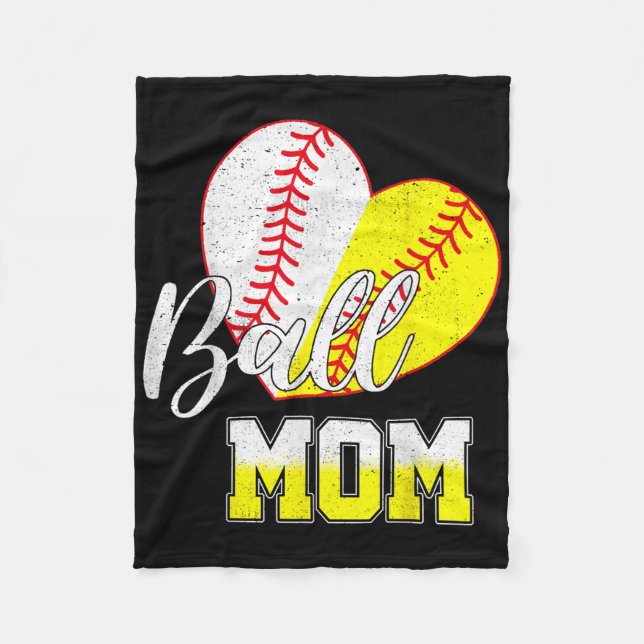 Ball Mum Heart Baseball Softball Mama Women Mother Fleece Blanket (Front)