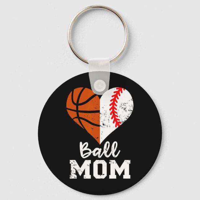 Ball Mum Heart Fun Baseball Basketball Mum  Key Ring (Front)