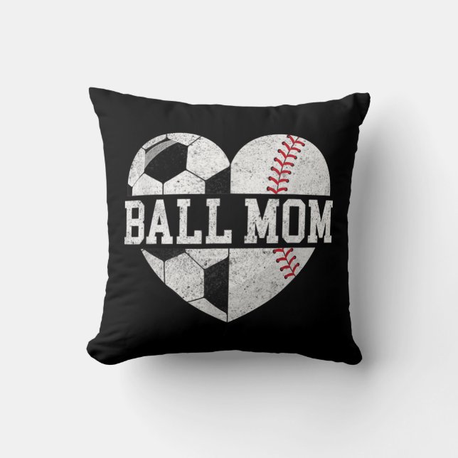 Ball Mum  Heart Fun Baseball Soccer Mum  Cushion (Front)