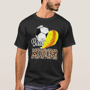 Ball Mum Heart Funny Baseball Soccer Mum Leopard T-Shirt