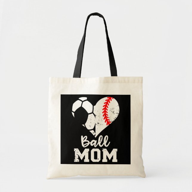 Ball Mum Heart Funny Baseball Soccer Mum  Tote Bag (Front)
