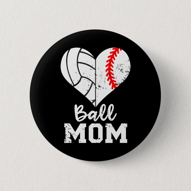 Ball Mum Heart Funny Baseball Volleyball Mum 6 Cm Round Badge (Front)
