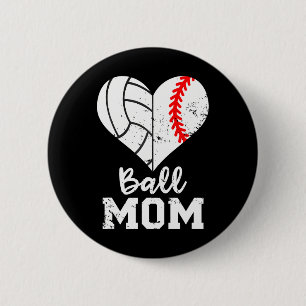Ball Mum Heart Funny Baseball Volleyball Mum 6 Cm Round Badge
