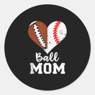 Ball Mum Heart Funny Football Baseball Mum Classic Round Sticker