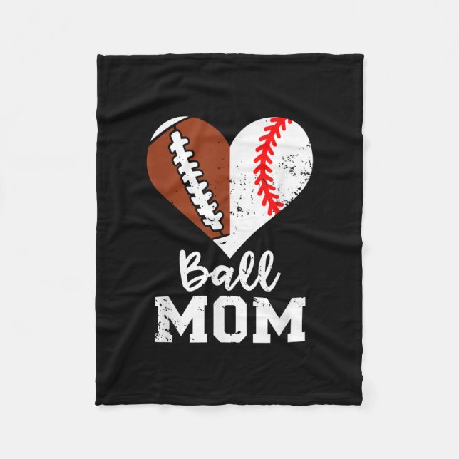 Ball Mum Heart Funny Football Baseball Mum Fleece Blanket (Front)