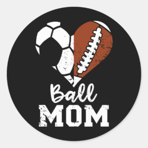 Ball Mum Heart Funny Football Soccer Mum Classic Round Sticker