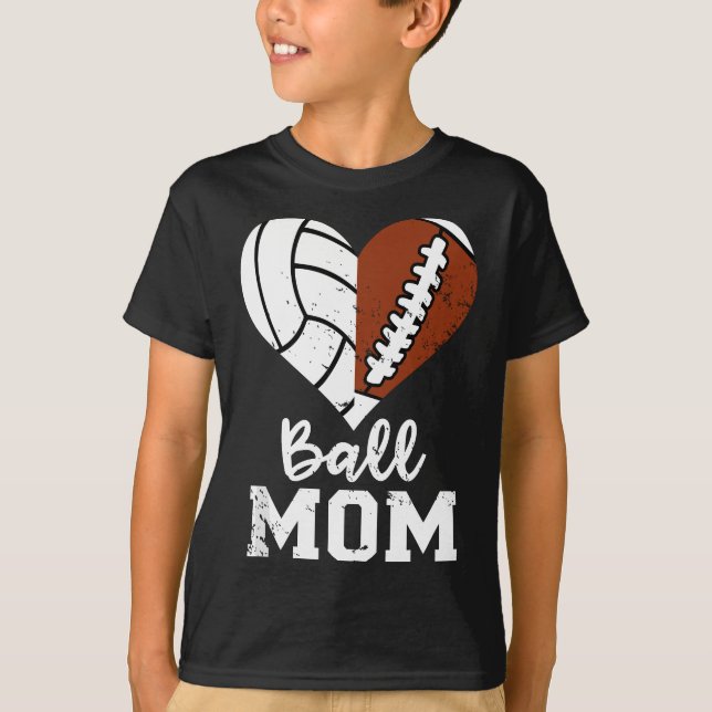 Ball Mum Heart Funny Football Volleyball Mum T-Shirt (Front)