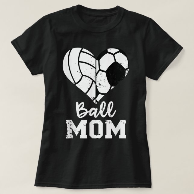 Ball Mum Heart Funny Soccer Volleyball Mum T-Shirt (Design Front)
