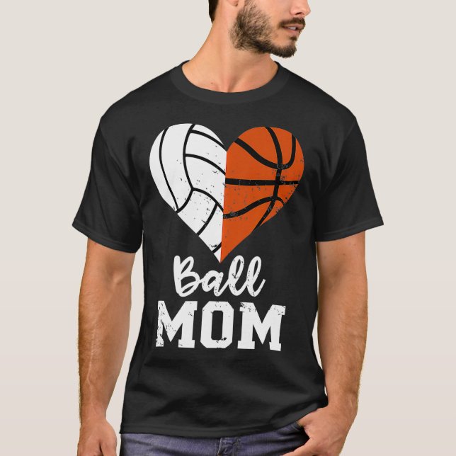 Ball Mum Heart Funny Volleyball Basketball Mum T-Shirt (Front)