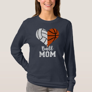 Ball Mum Heart Funny Volleyball Basketball Mum T-Shirt