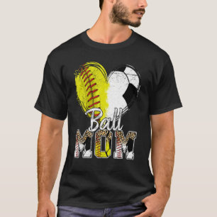 Ball Mum Heart Softball Soccer Sport Women Mother  T-Shirt