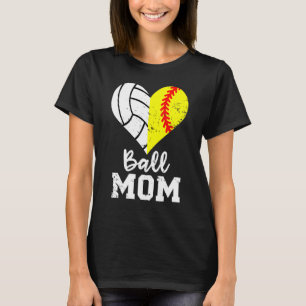 Ball Mum Heart Softball Volleyball Mum T-Shirt
