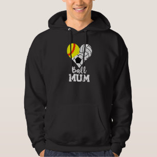 Ball Mum Heart Softball Volleyball Soccer Mum Hoodie