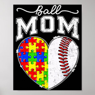 Ball Mum Mama Autism Awareness Day Baseball Heart Poster