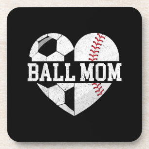Ball Mum Shirt Heart Funny Baseball Soccer Mum Coaster