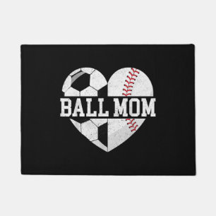 Ball Mum Shirt Heart Funny Baseball Soccer Mum Doormat
