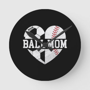 Ball Mum Shirt Heart Funny Baseball Soccer Mum Round Clock