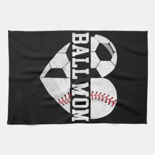 Ball Mum Shirt Heart Funny Baseball Soccer Mum Tea Towel