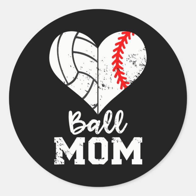 Ball Mum Volleyball Baseball Player Ball Heart Classic Round Sticker (Front)