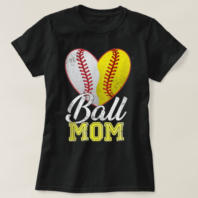 Ball Mum Women Mama Heart Baseball Softball Mother T-Shirt (Design Front)