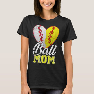 Ball Mum Women Mama Heart Baseball Softball Mother T-Shirt