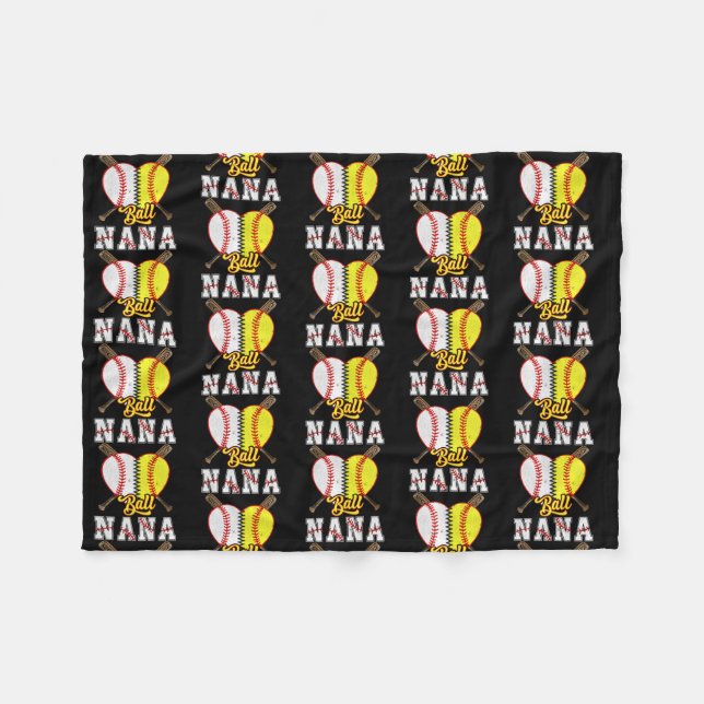 Ball Nana Softball Baseball Lovers Funny Mother's Fleece Blanket (Front (Horizontal))