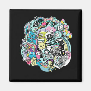 Ball of Cartoon Robots Magnet