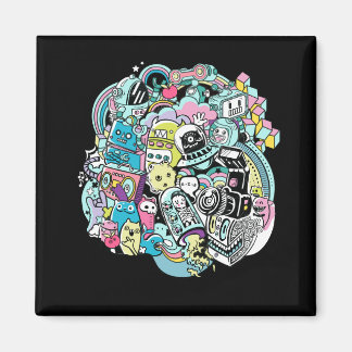 Ball of Cartoon Robots Magnet
