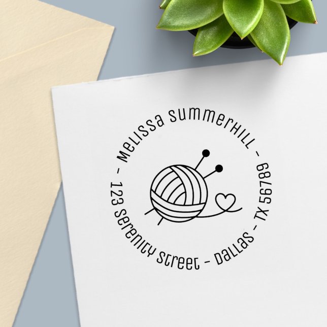 Ball of Knitting Yarn Craft Round Address 2 Self-inking Stamp (Creator Uploaded)