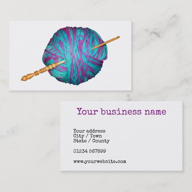 Ball of yarn and crochet hook, for a crocheter business card (Front/Back)