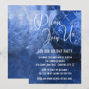 Ball Ornaments Photo, Holiday Party, Blue Invitation