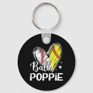 Ball pe Ball Heart Baseball Softball Key Ring