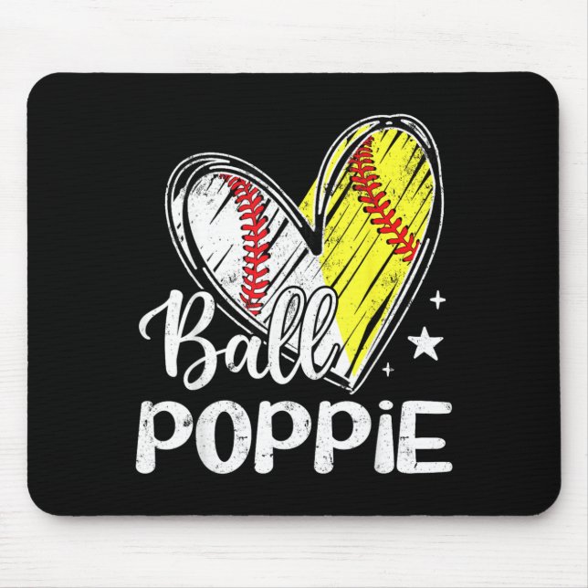 Ball pe Ball Heart Baseball Softball Mouse Mat (Front)