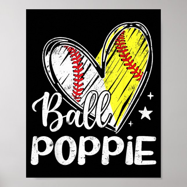 Ball pe Ball Heart Baseball Softball Poster (Front)