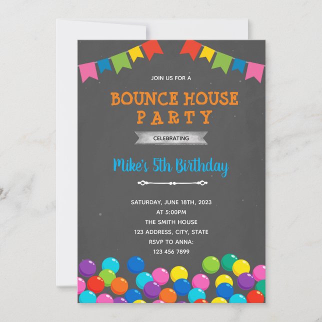 Ball pit birthday bounce house party invitation (Front)